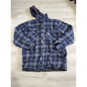 Dickies - Men's Sz Large  - Quilt Lined Woven Flannel Jacket - Plaid - Gray/Blue